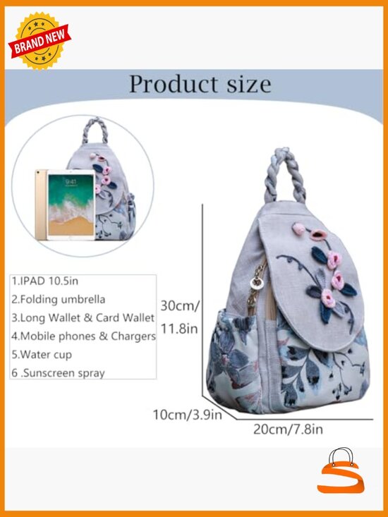 Small canvas mini backpack with floral pattern